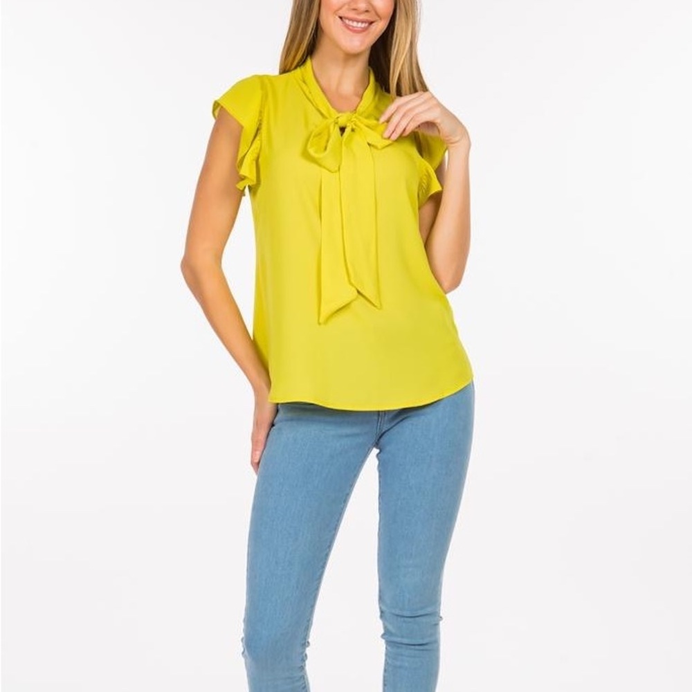 Yellow Ruffle Sleeve Blouse